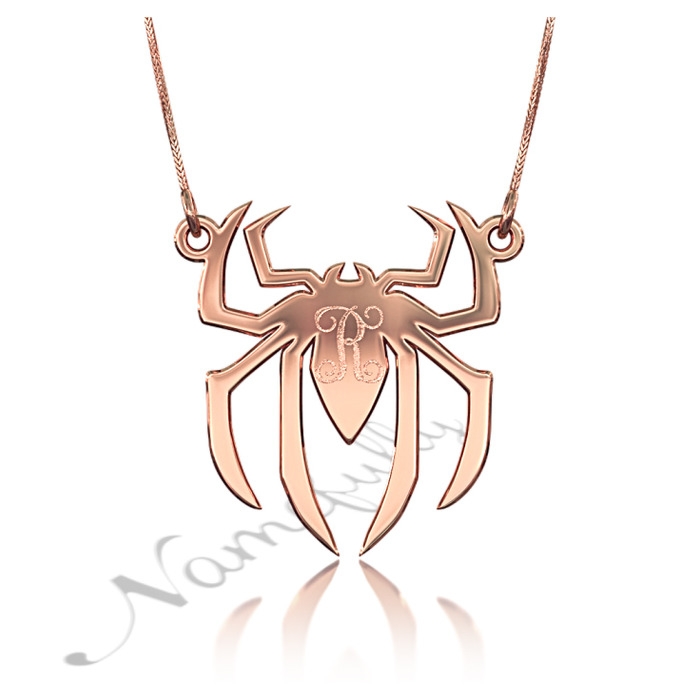 Initial Necklace with Spider Design in Rose Gold Plated - 1