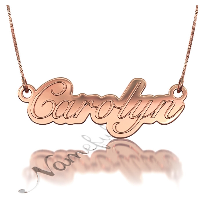 3D Name Necklace in Elegant Script in 10k Rose Gold - "Carolyn" - 1