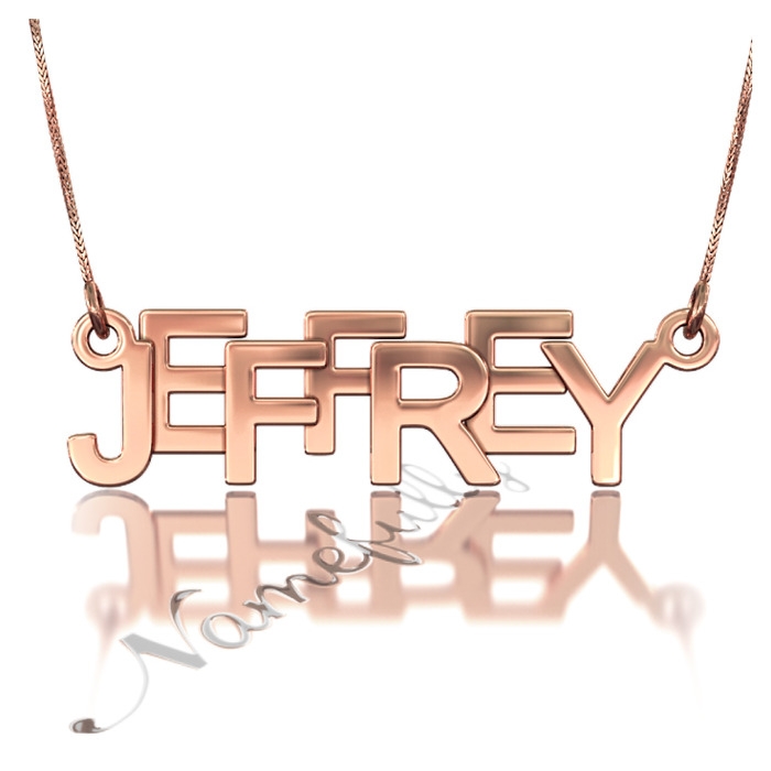 3D Name Necklace with Bold Layered Letters in Rose Gold Plated Silver - "Jeffrey" - 1