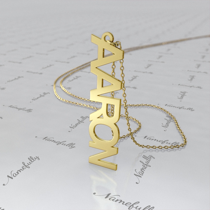 14k Yellow Gold Vertical Name Necklace - "Aaron" - 1