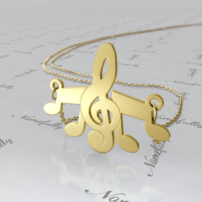 18k Yellow Gold Plated Musical Notes Necklace - 1