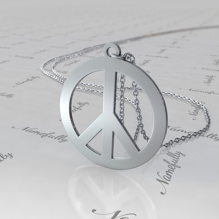 14k White Gold Peace Sign Necklace - 1