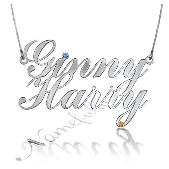 Customized Couple Name Necklace with Swarovski Birthstones in Sterling Silver Ginny n Harry - 1