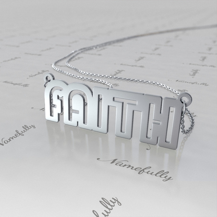"Faith" Necklace with Cutout Detailing in 14k White Gold - 1
