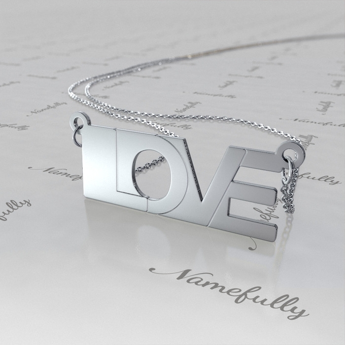 "Love" Necklace in Block Letters in 14k White Gold - 1