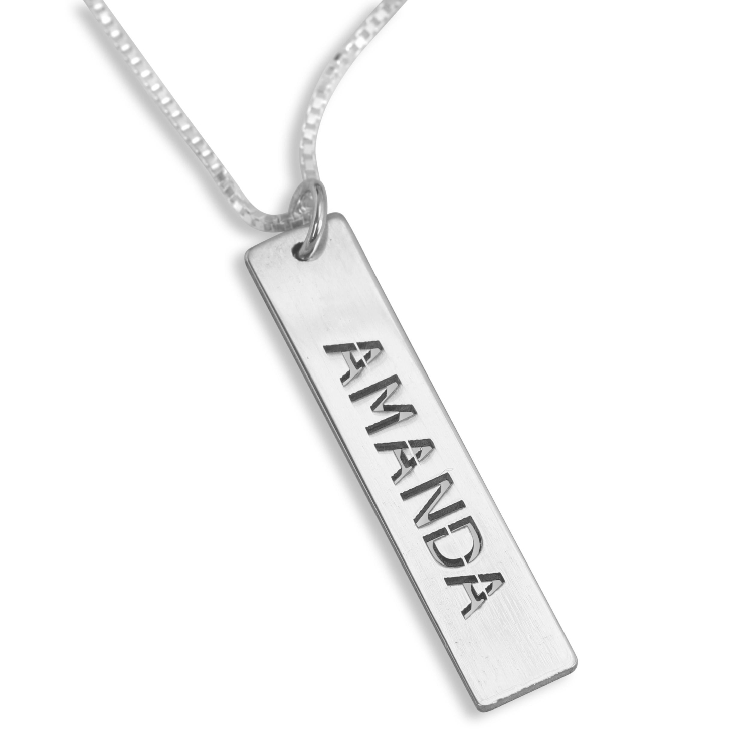 Vertical Bar Name Necklace, Silver - 1