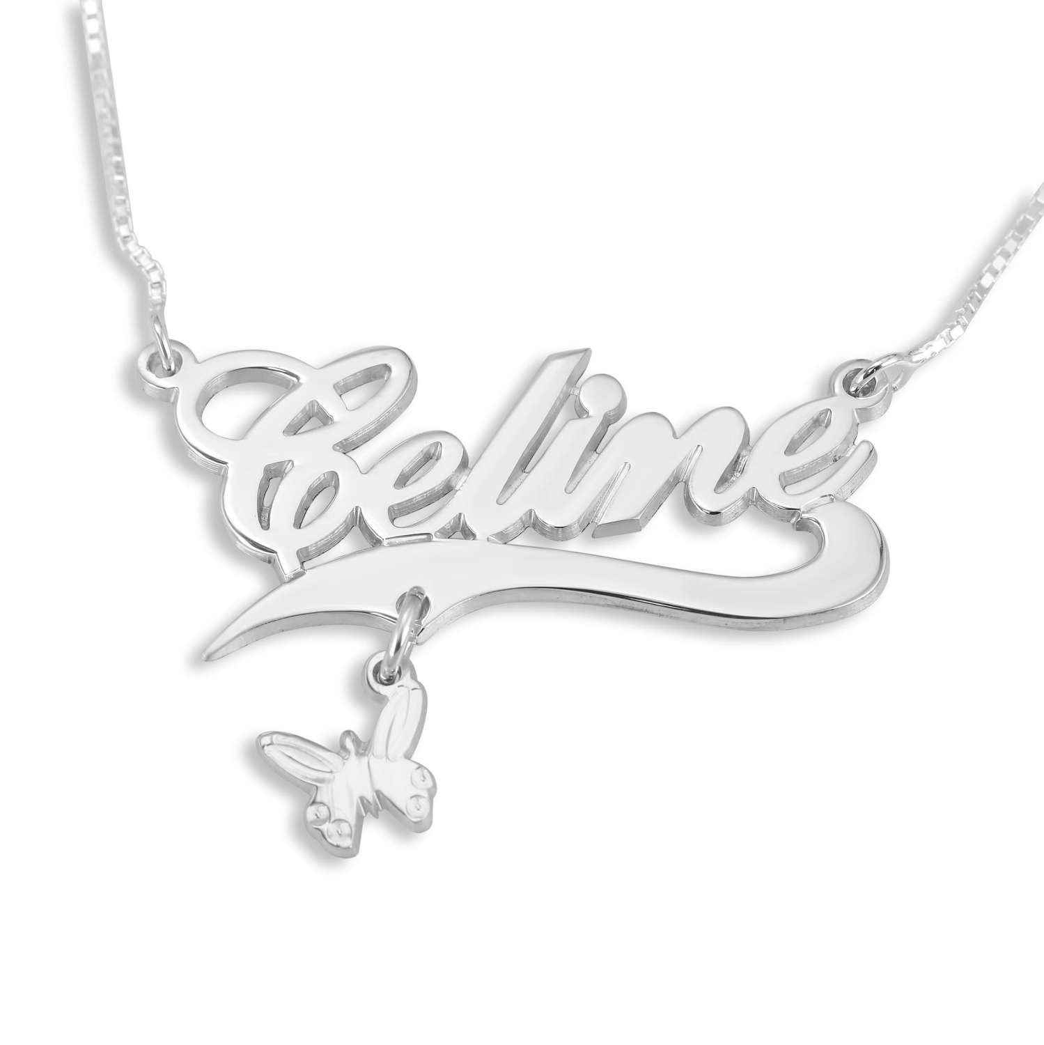 Script Name Necklace With Butterfly Charm, Sterling Silver - 1