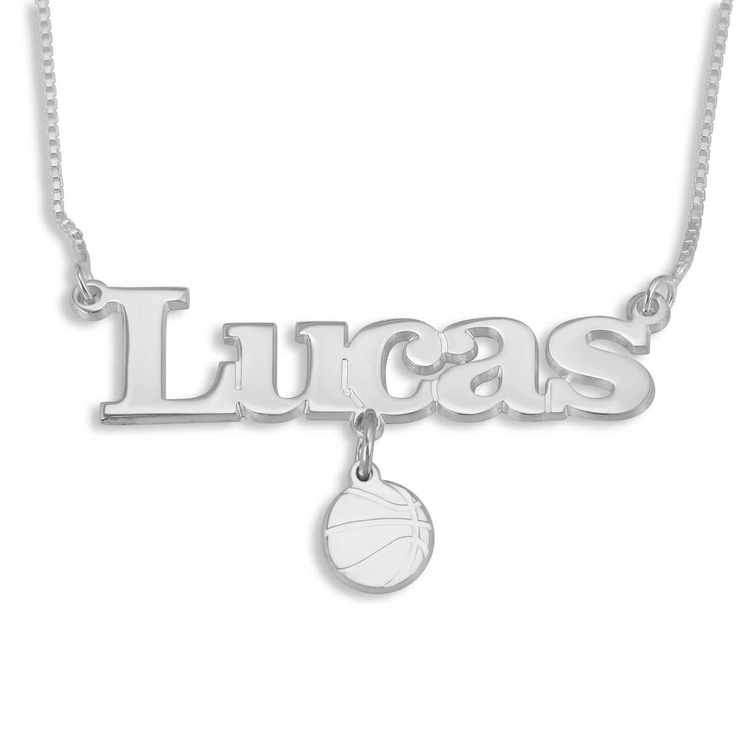 Basketball Name Necklace, Sterling Silver Charm - 1