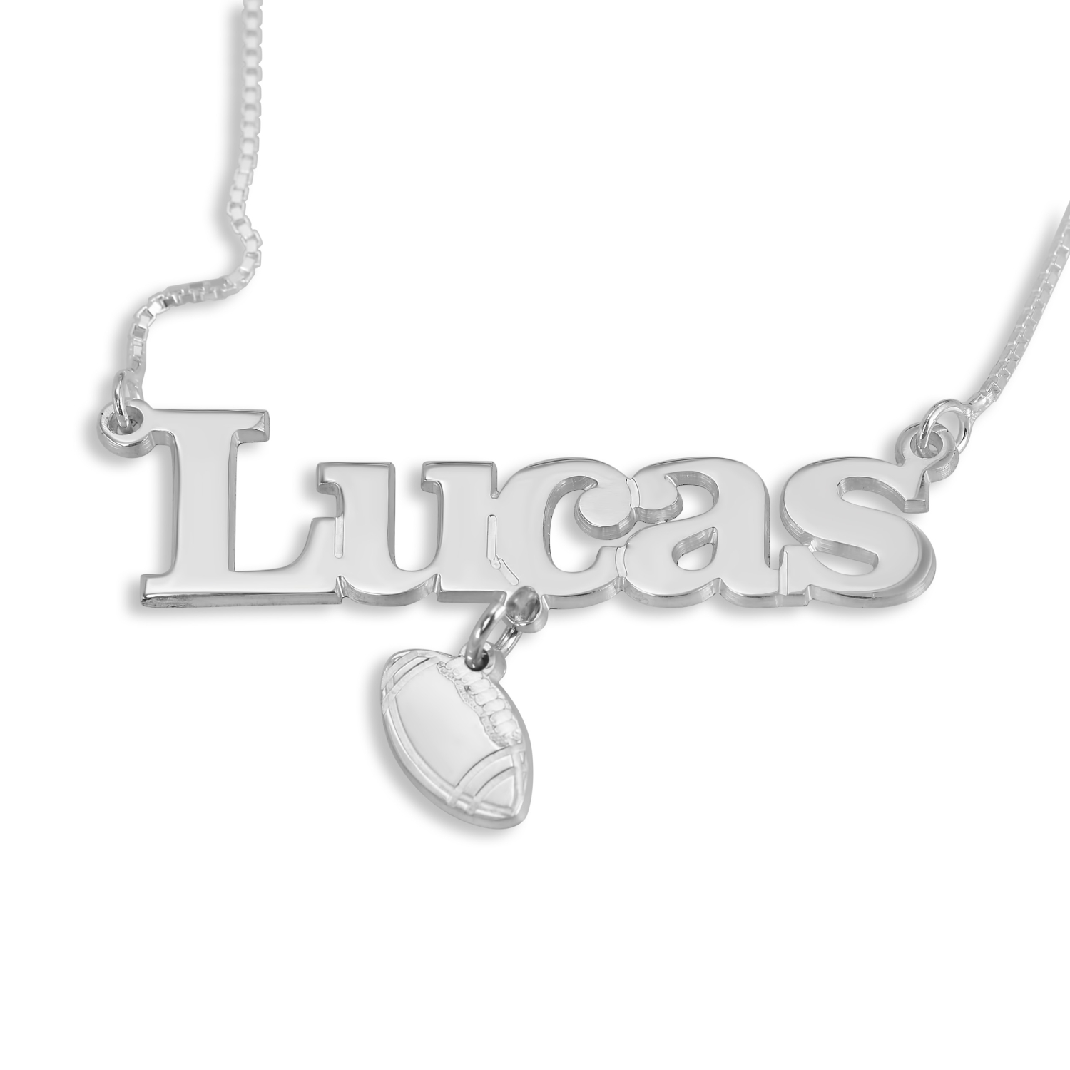 Football Charm Name Necklace, Sterling Silver - 1