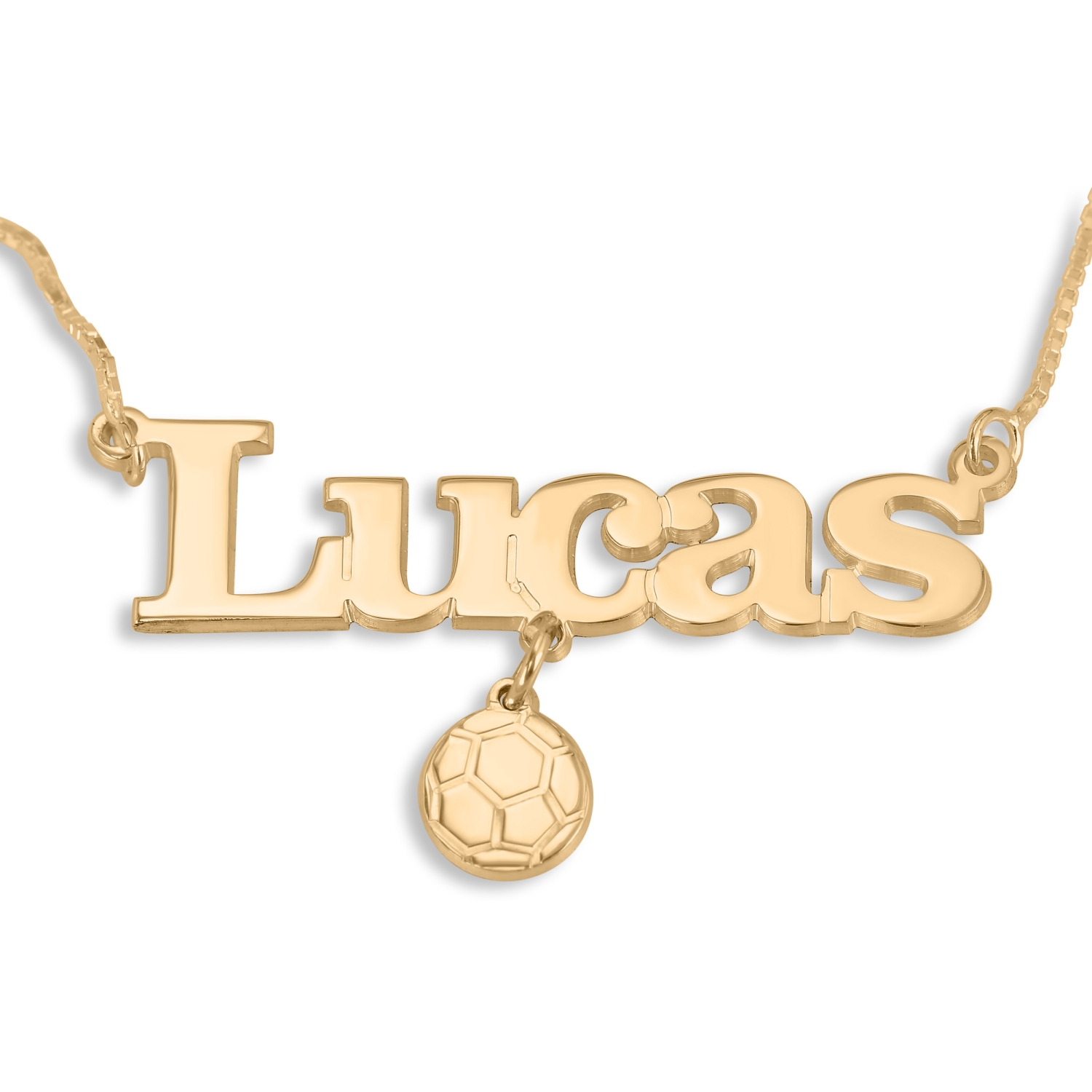 Soccer Charm Name Necklace, 24K Gold Plated - 1