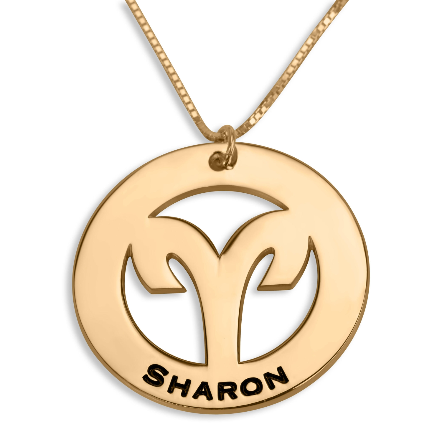 Aries Sign Name Necklace, 24K Gold Plated - 1
