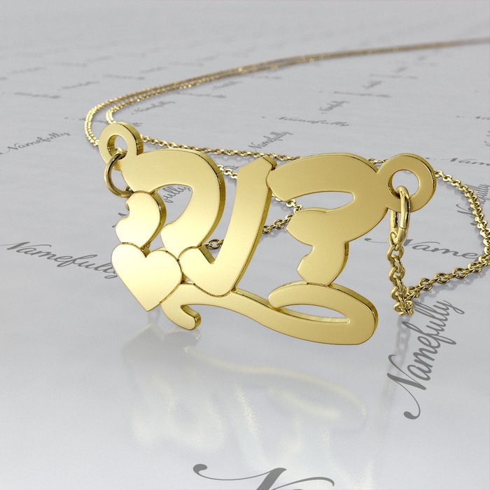 18k Yellow Gold Plated Hebrew Name Necklace with Heart - "Dana" - 1