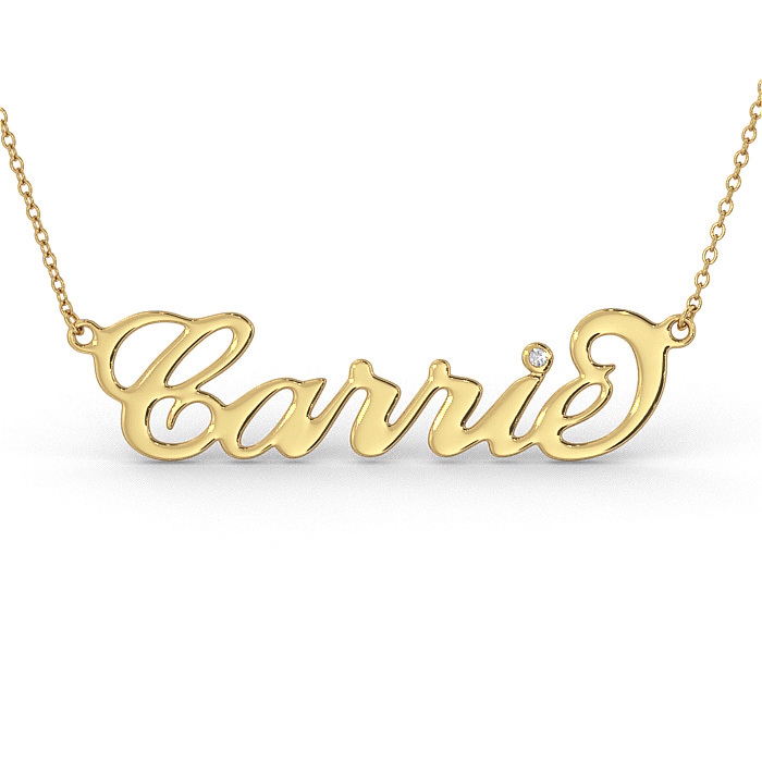 Carrie Name Necklace with Diamonds in 14k Yellow Gold