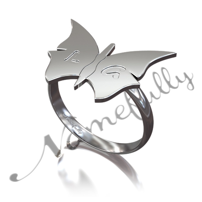 LG Butterfly Initial Ring in Sterling Silver - 1