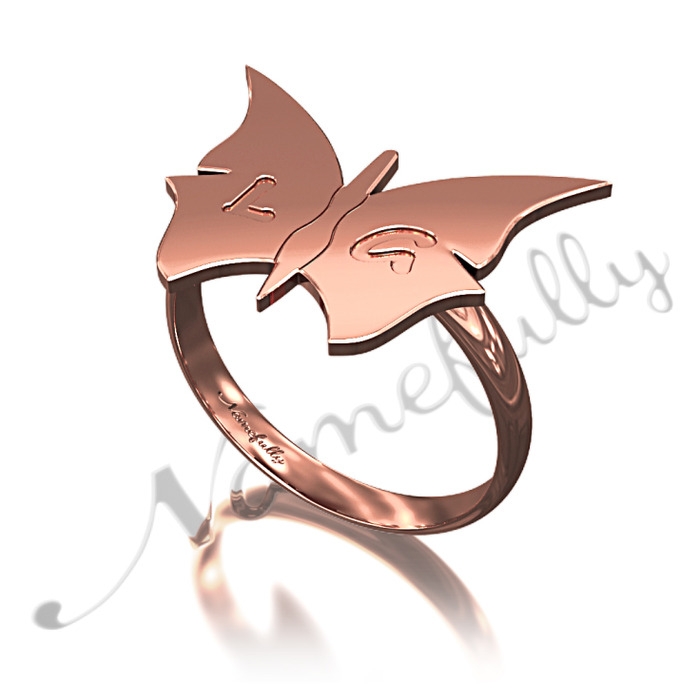 LG Butterfly Initial Ring in Rose Gold Plated Silver - 1