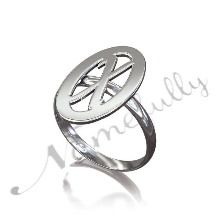 Customized Initial Ring with Circle in Sterling Silver - "X Marks the Spot" - 1