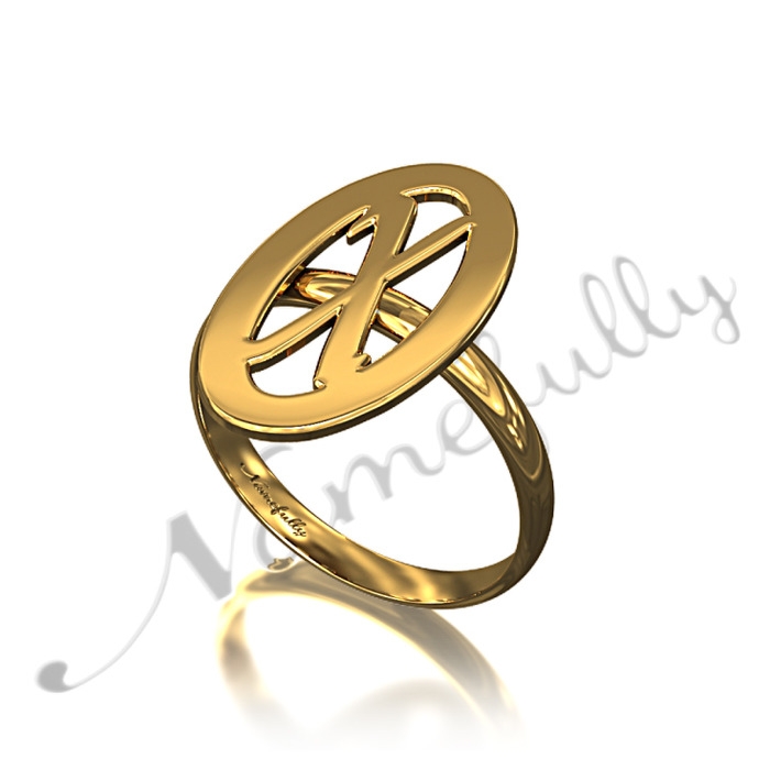 Customized Initial Ring with Circle in 14k Yellow Gold - "X Marks the Spot" - 1