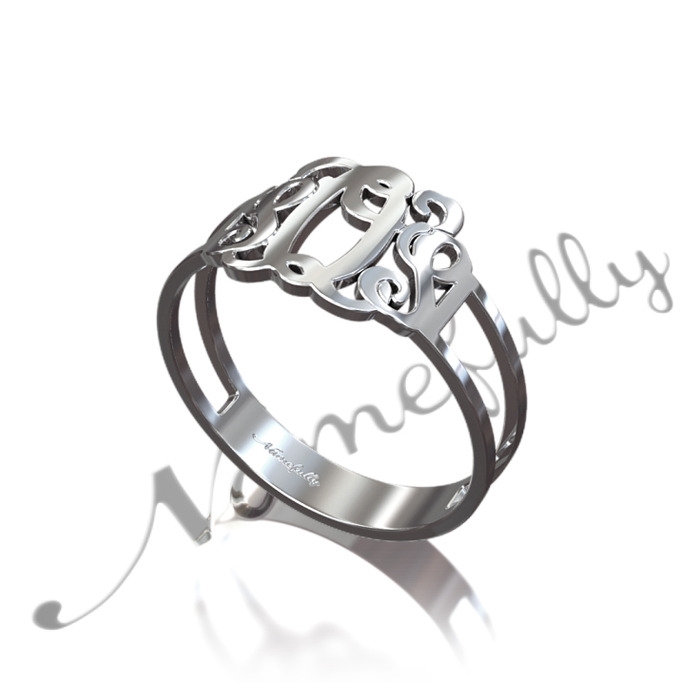 Sterling Silver Monogram Ring with Swirls - "SOS" - 1