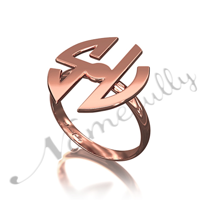 Rose Gold Plated Initial Ring with Rounded Letters - "SL" - 1
