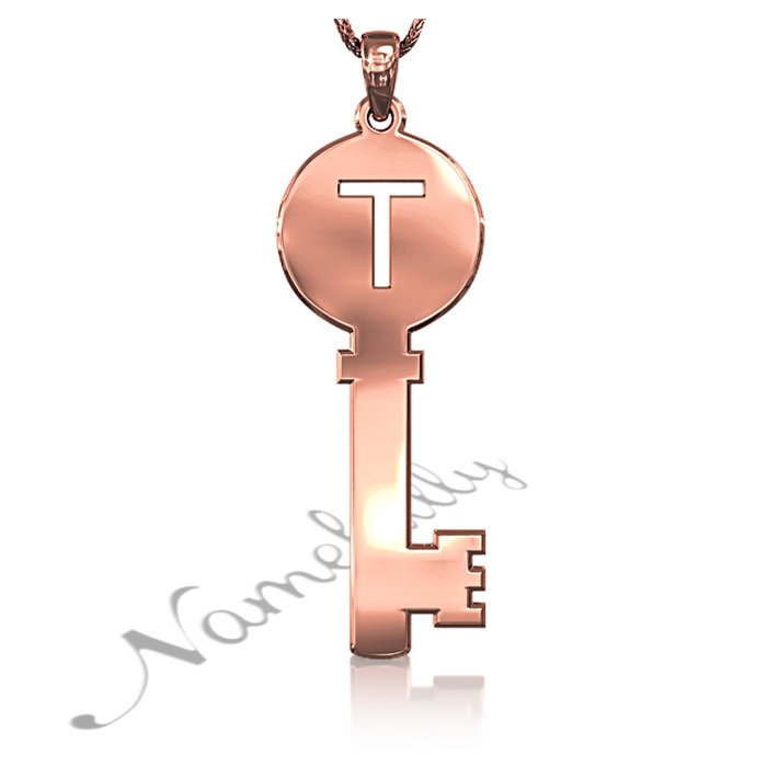 Initial in Key Pendant Necklace in Rose Gold Plated - 1