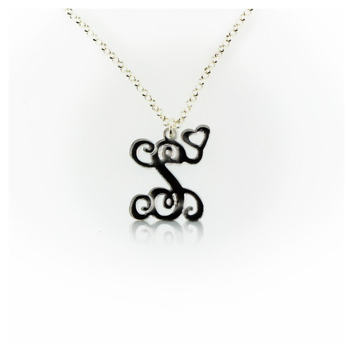 Acrylic Initial Necklace with Hearts and Swirls - 1
