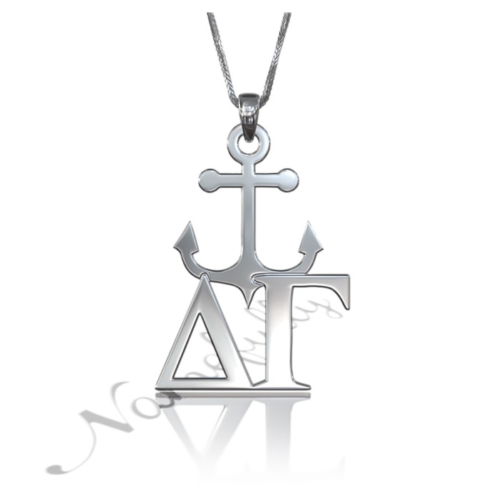 Customized Sorority Pendant With Anchor - "Delta Gamma" in Sterling Silver - 1