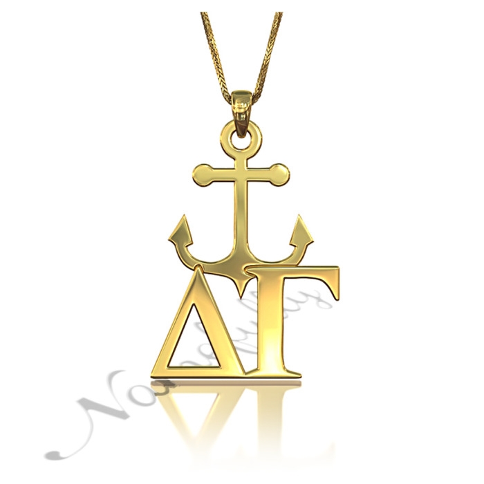 Customized Sorority Pendant With Anchor - "Delta Gamma" in 18k Yellow Gold Plated - 1