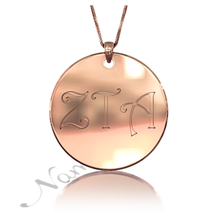 Sorority Necklace with Custom Greek Letters - "Zeta Tau Alpha" in 10k Rose Gold - 1