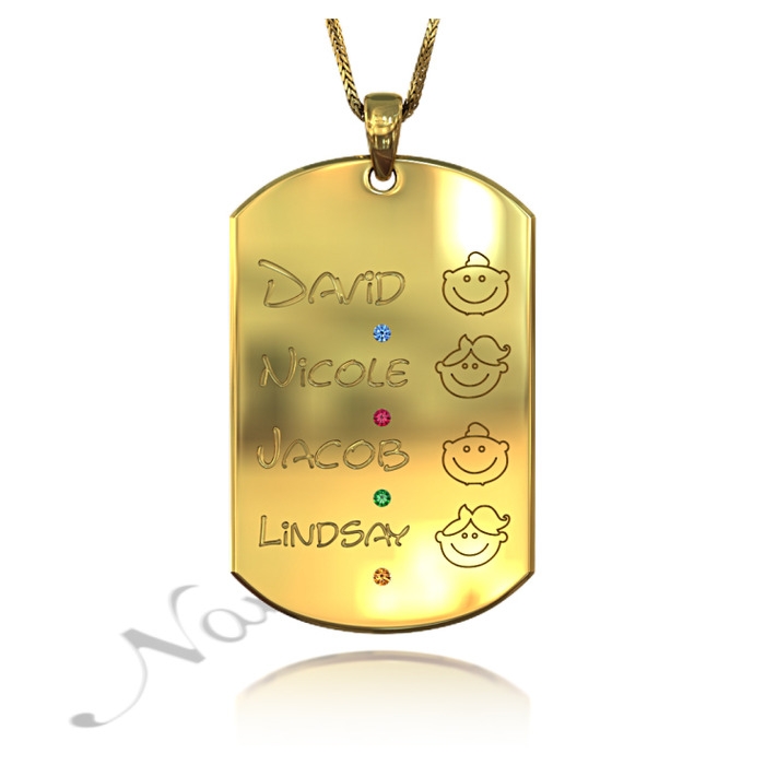 Mom Necklace with Kids' Name and Birthstones in 18k Yellow Gold Plated - 1