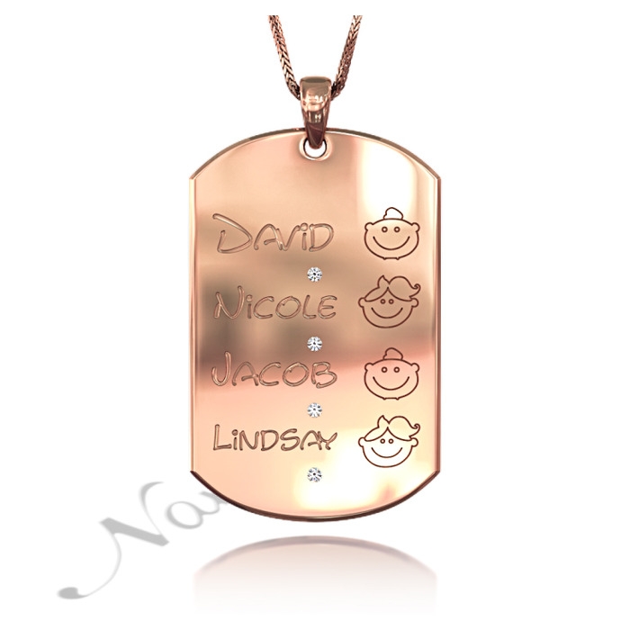 Mom Pendant with Kids' Names and Diamonds in Rose Gold Plated - 1