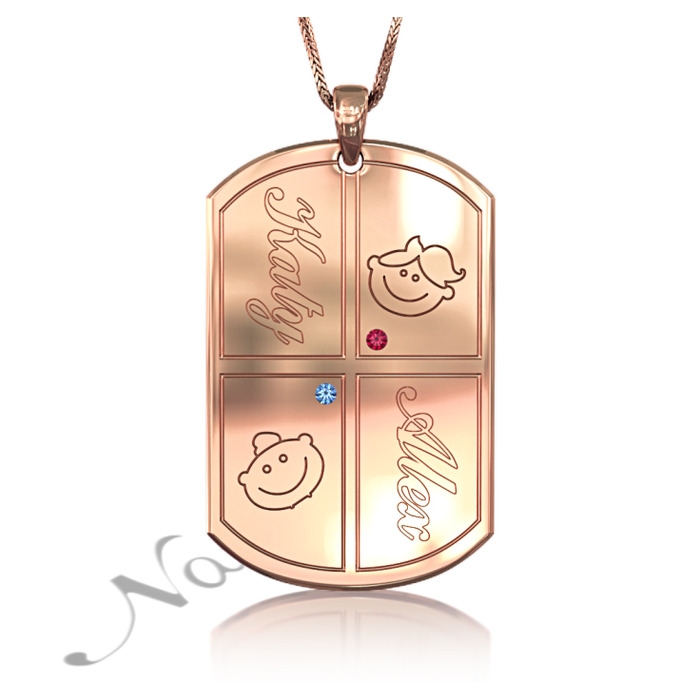 Customized Mom Necklace with Kids' Names and Birthstones in Rose Gold Plated - 1
