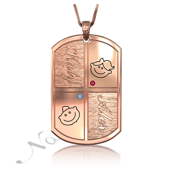 Mom Necklace Customized with Kids' Names and Birthstones in Rose Gold Plated - 1
