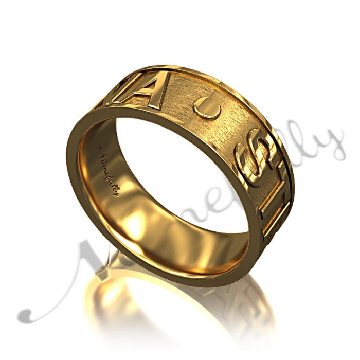 Custom Ring With Two Names in Capital Letters - "Elena and Stephen" in 14k Yellow Gold - 1