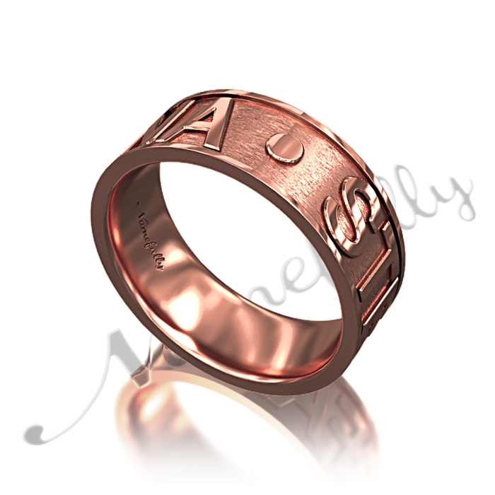 Custom Ring With Two Names in Capital Letters - "Elena and Stephen" in Rose Gold Plated - 1