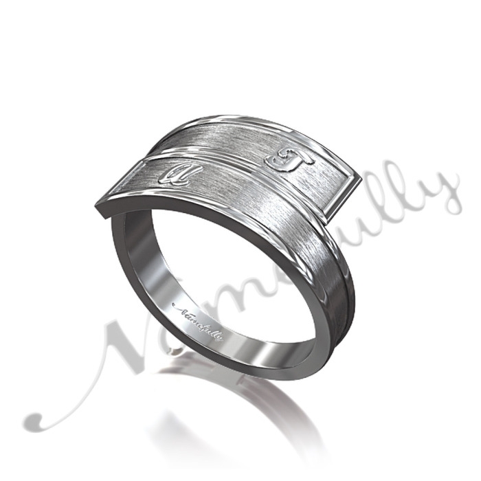 Customized Ring with Two Initials and Bypass Style in 10k White Gold - 1