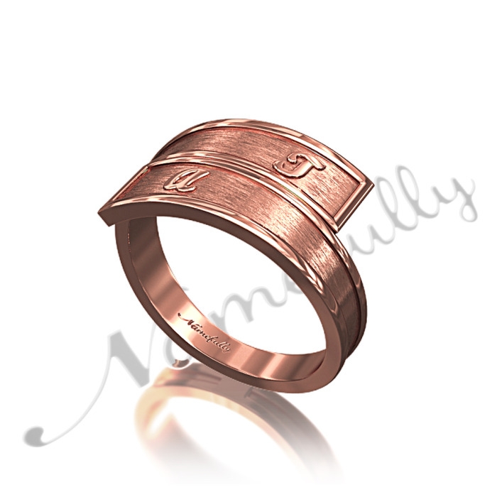Customized Ring with Two Initials and Bypass Style in 14k Rose Gold - 1