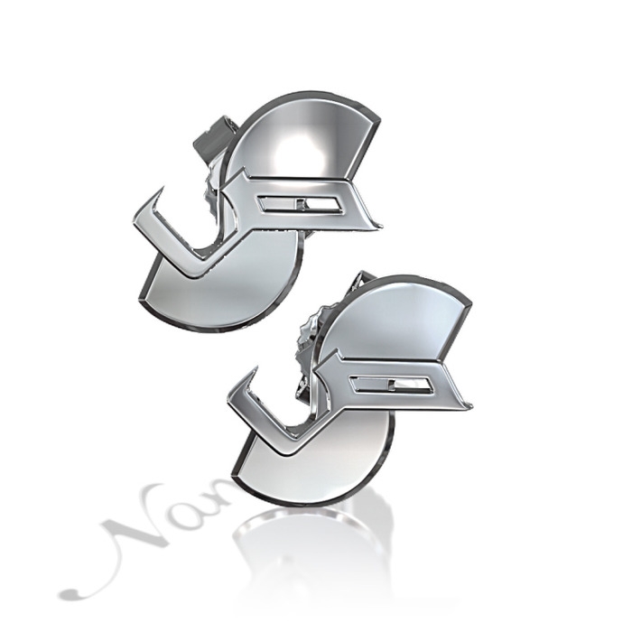 Custom Initial Earrings with Layers in Arabic and English - "Saad" in 10k White Gold - 1