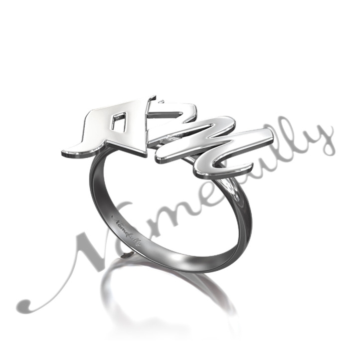 Personalized Ring with Arabic and English Initials - "Miim" in Sterling Silver - 1