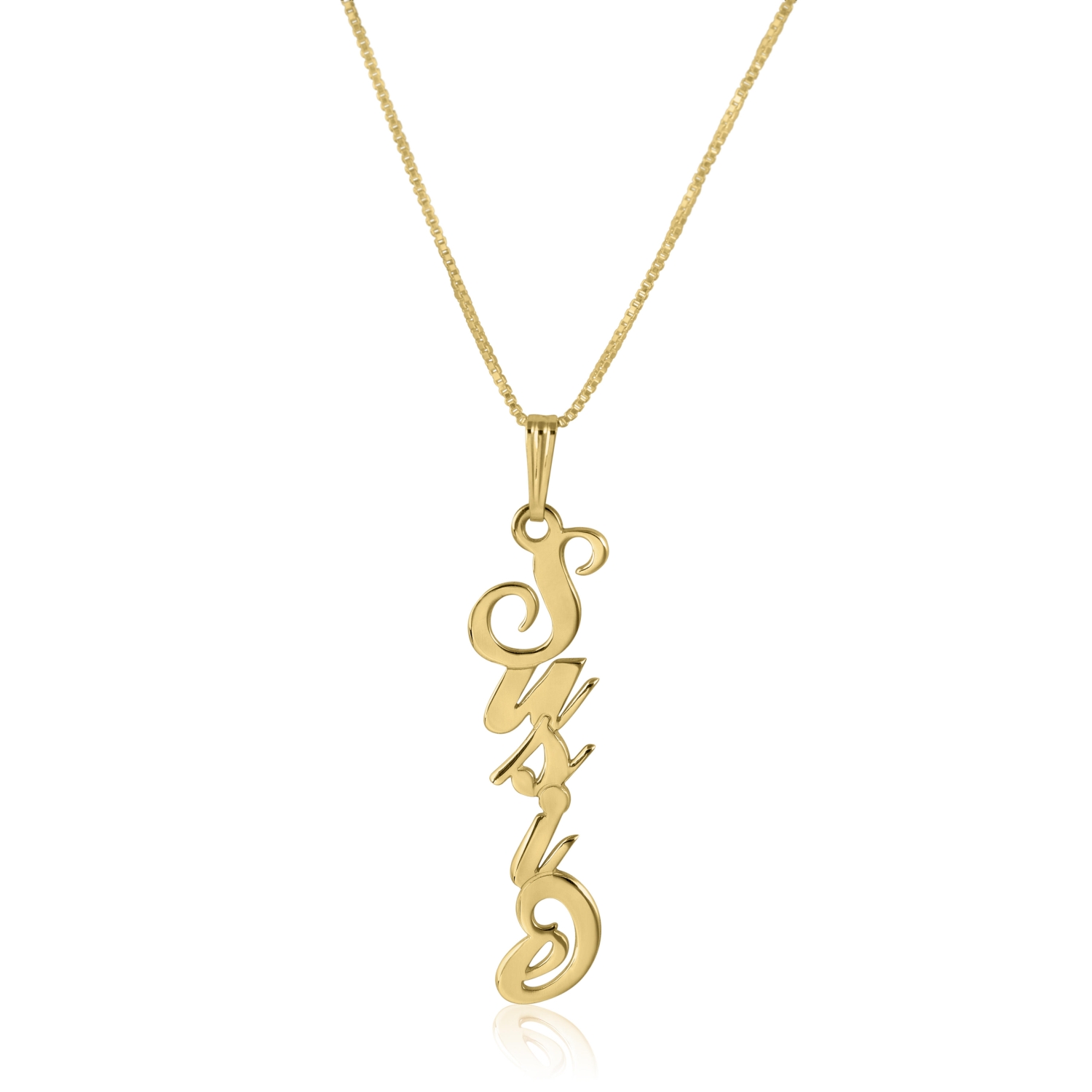 Name Necklace, Vertical Script, 24k Gold Plated - 1