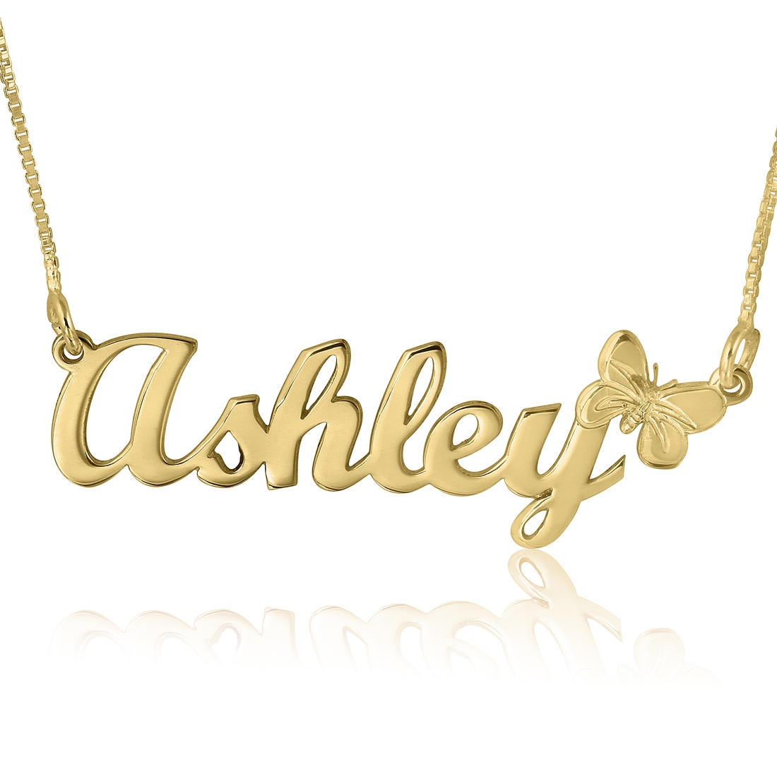 Butterfly Name Necklace, Ashley Script, 24k Gold Plated - 1