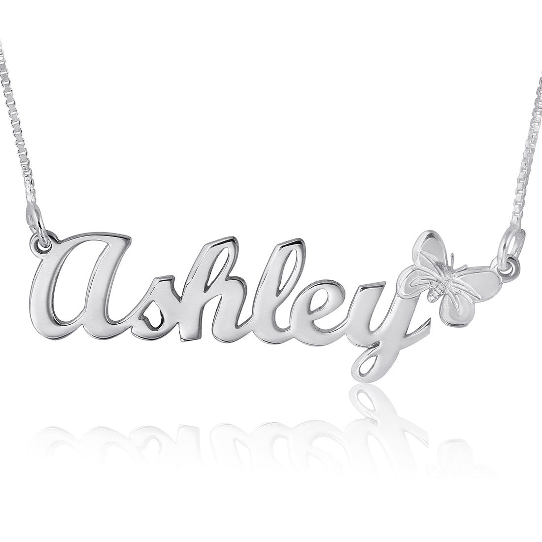 Butterfly Name Necklace, Sterling Silver, Ashley Script - 1