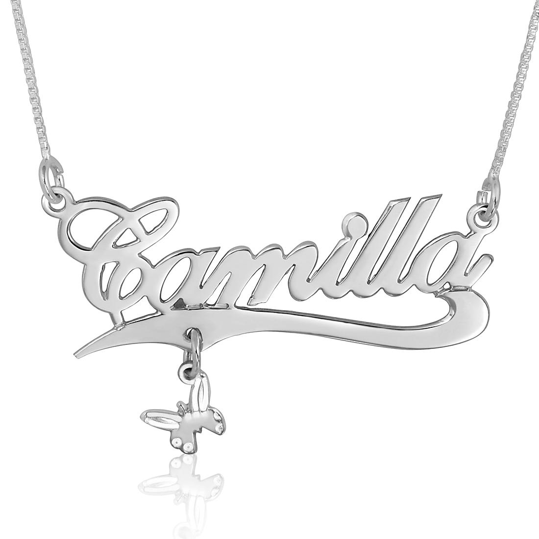 Butterfly Name Necklace with Charm, 14k White Gold - 1