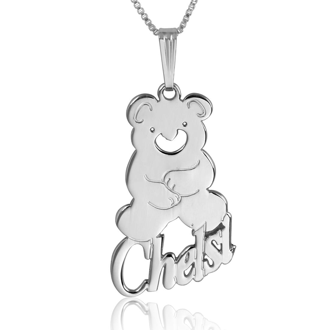 Teddy Snuggles Name Necklace in Sterling Silver - 1