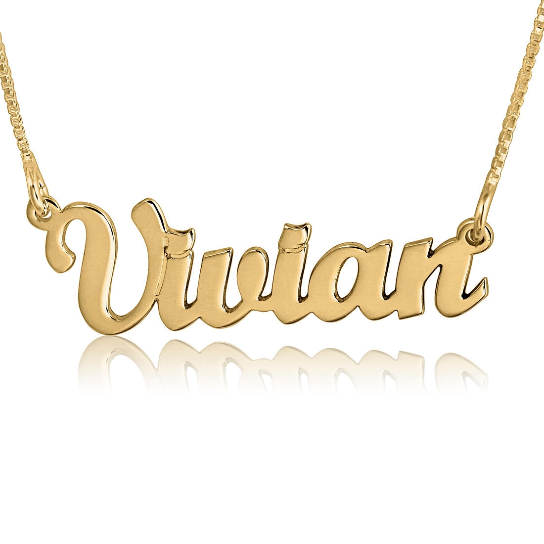 Name Necklace, Vivian Script Classic Name Necklace, 24k Gold Plated - 1
