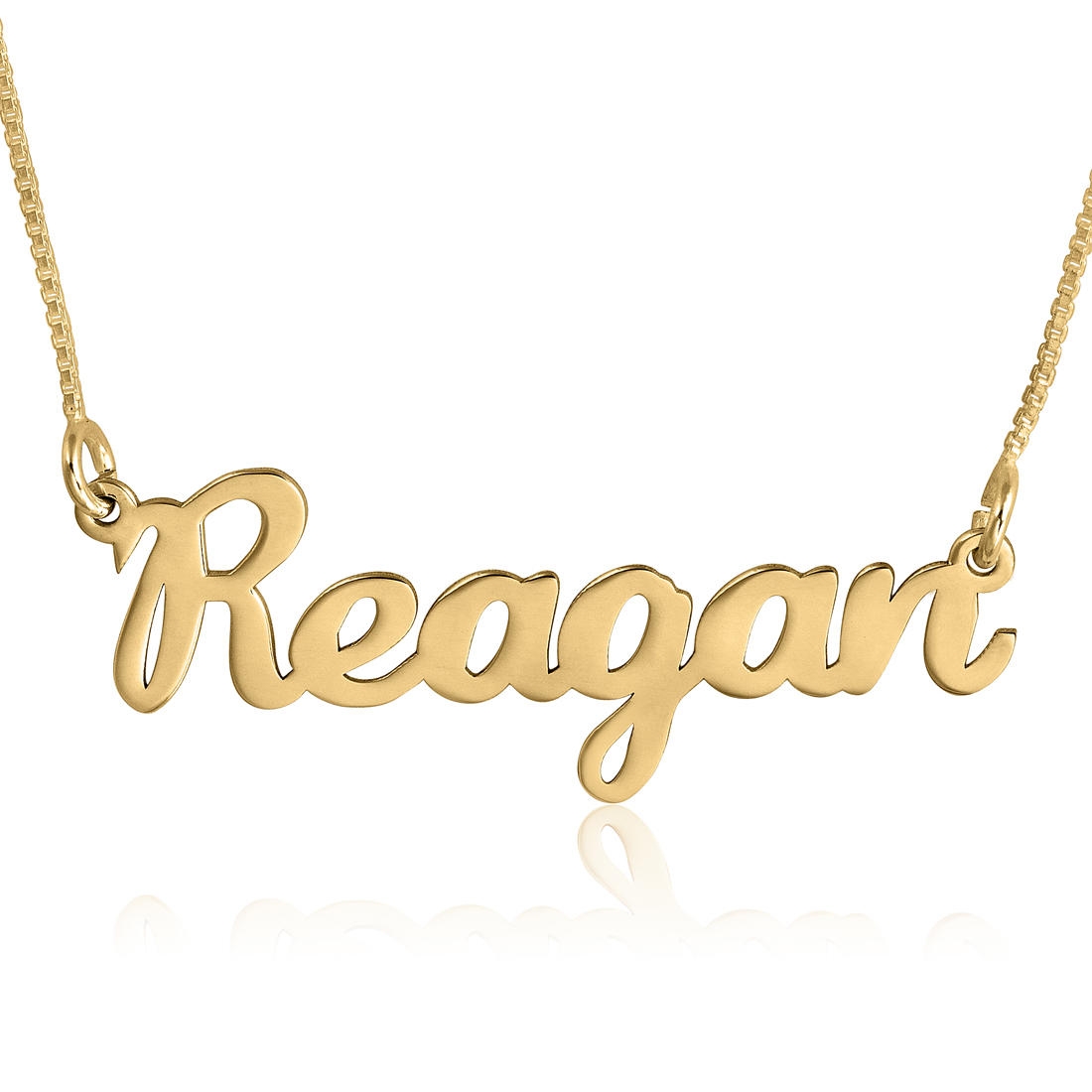 14K Gold Name Necklace, Reagan Brush Script - 1