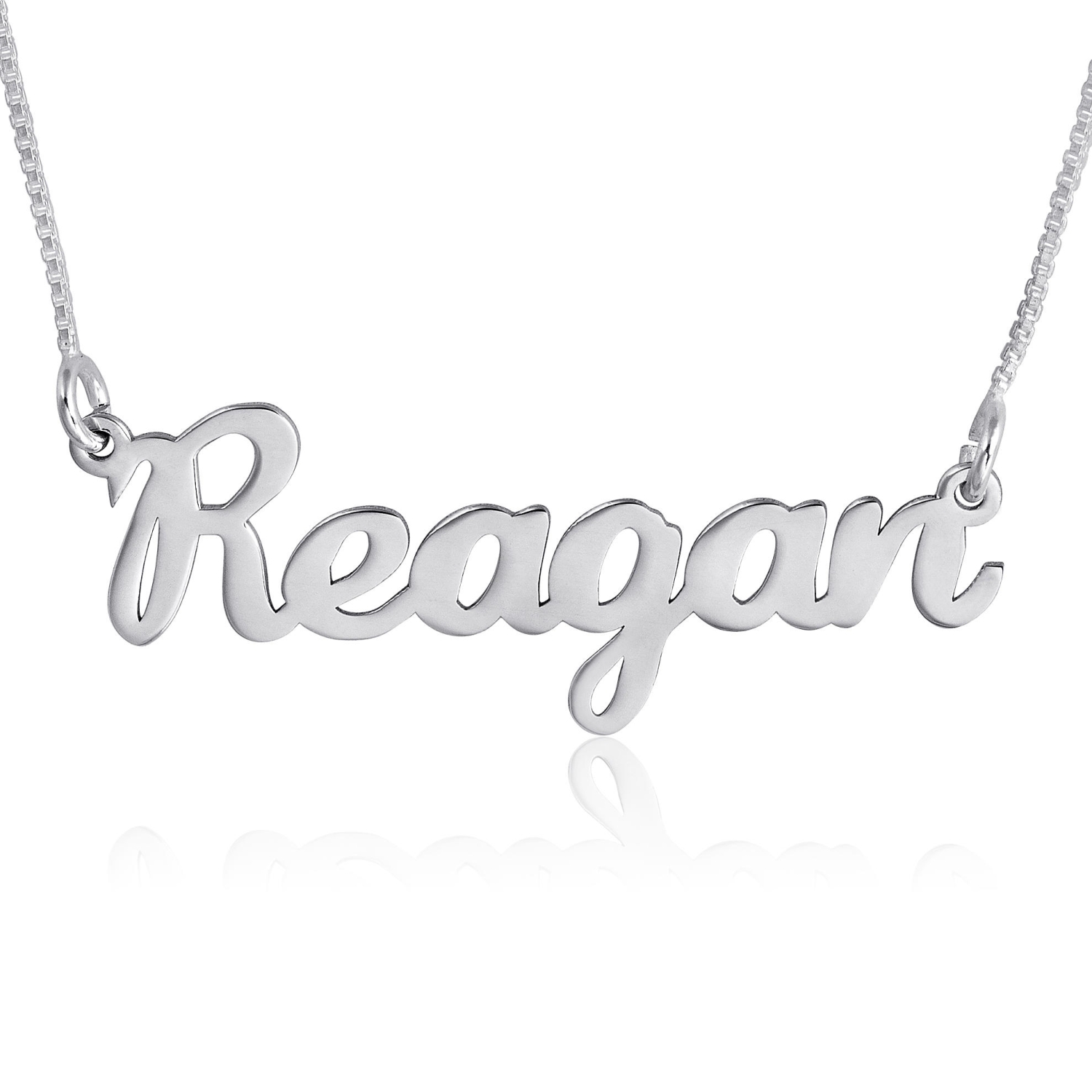 14K White Gold Name Necklace, Reagan Style Light Script - 1