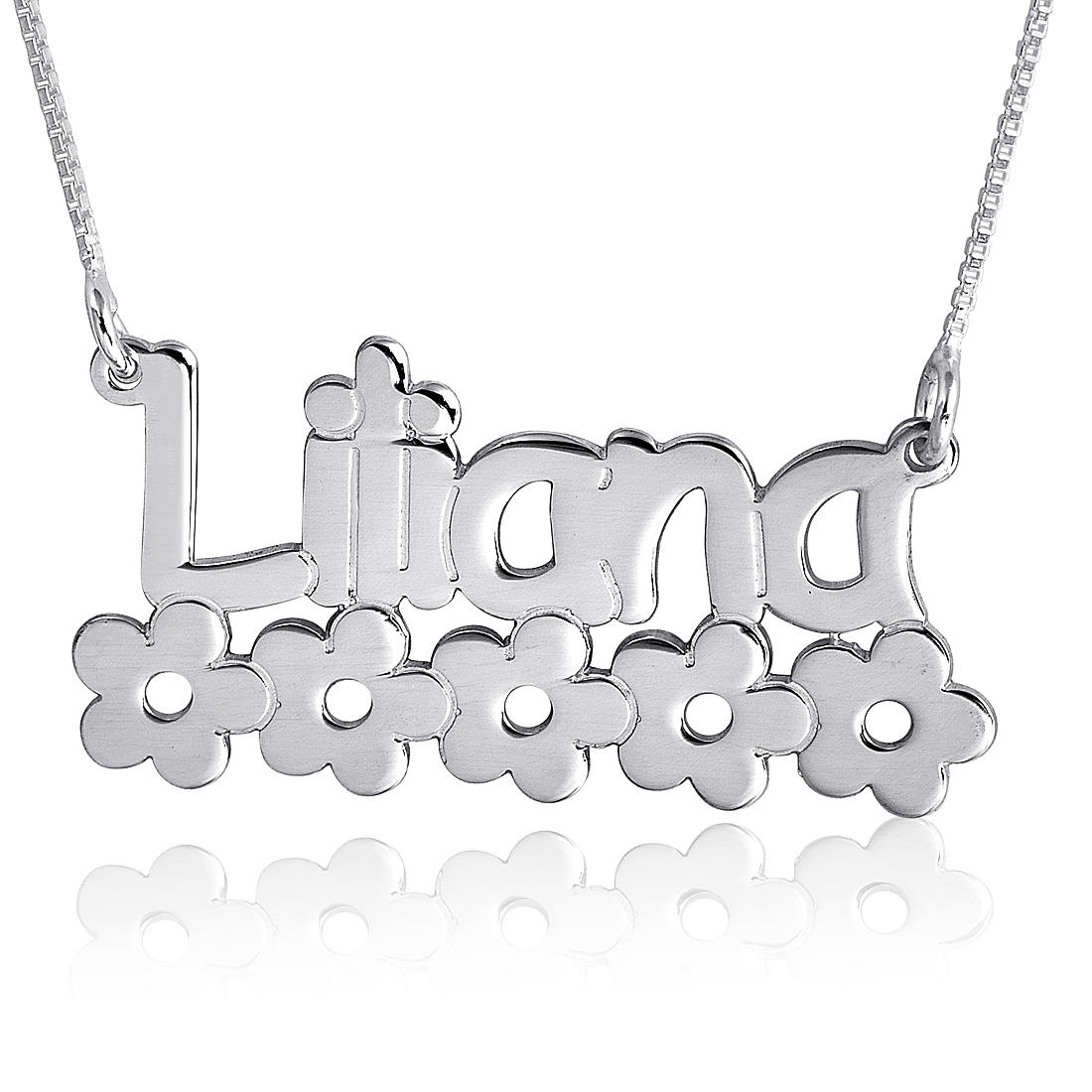 14K White Gold Flower Name Necklace, Lil' Cuties Print - 1