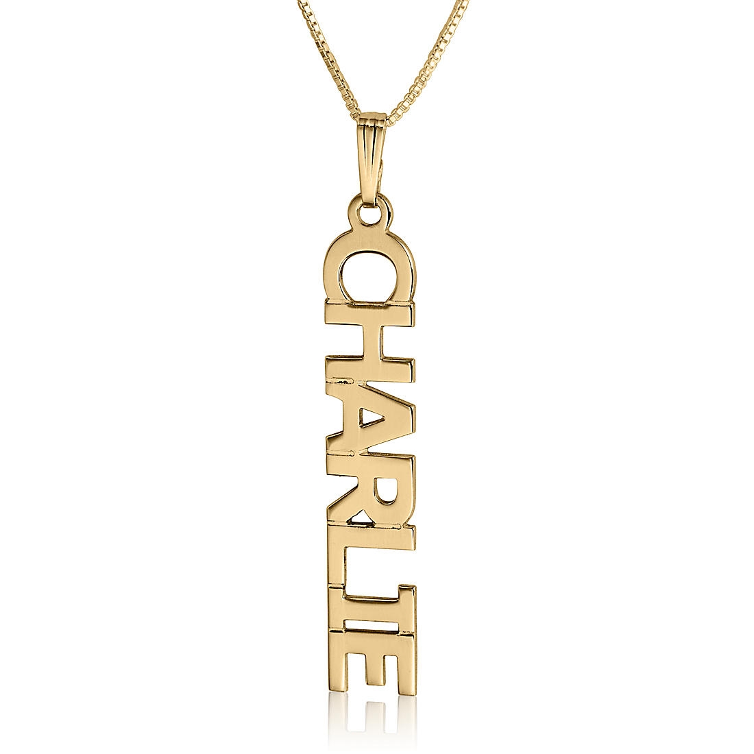 14K Gold Vertical Block Print Name Necklace - 1