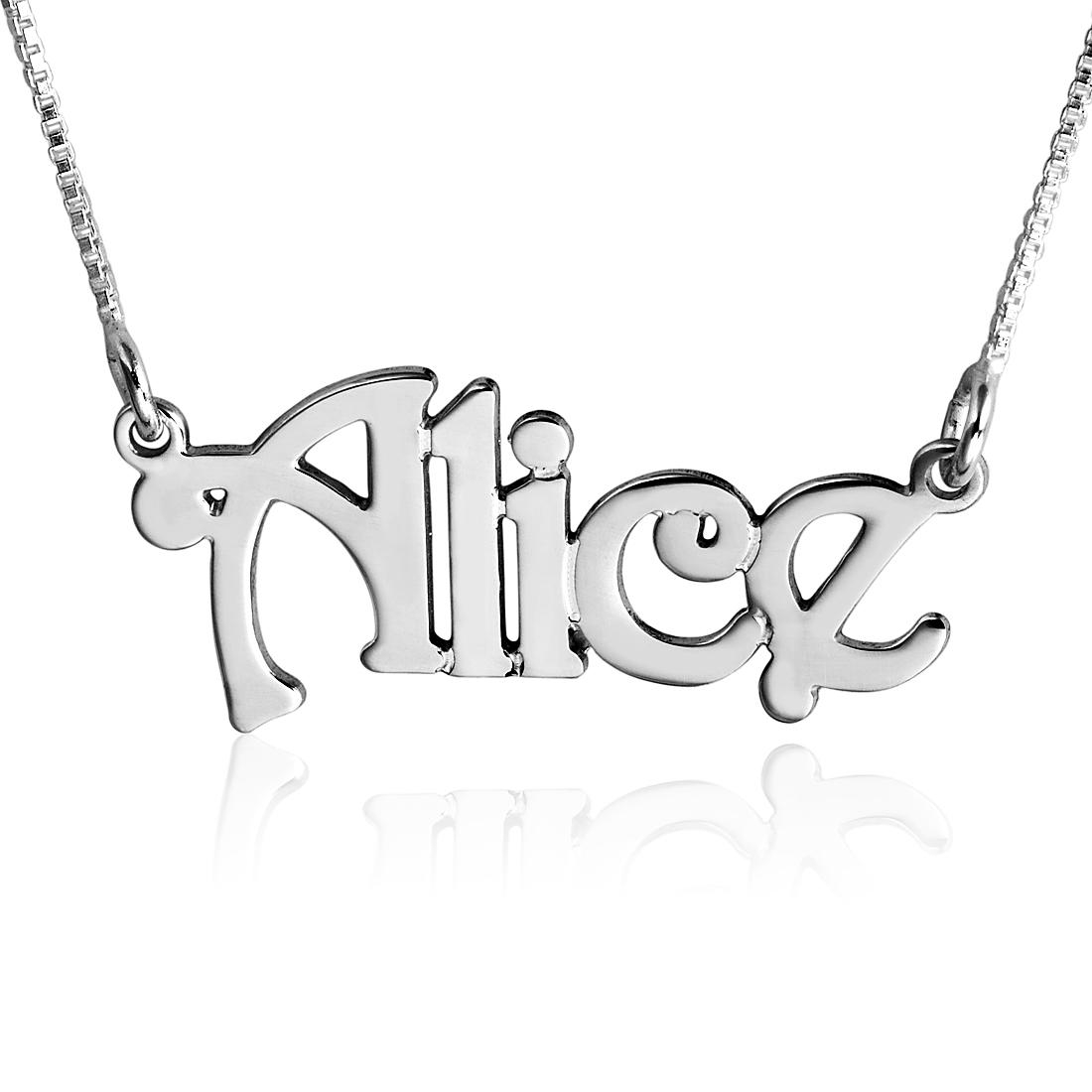 Name Necklace, Victorian Style Name Plate, Sterling Silver - 1