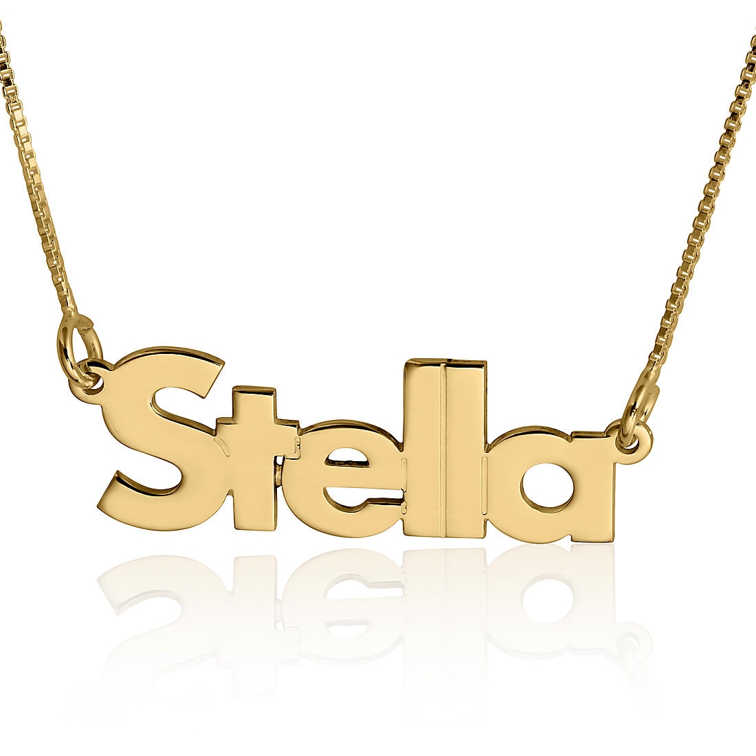 Blocky Print Name Necklace, 24k Gold Plated - 1